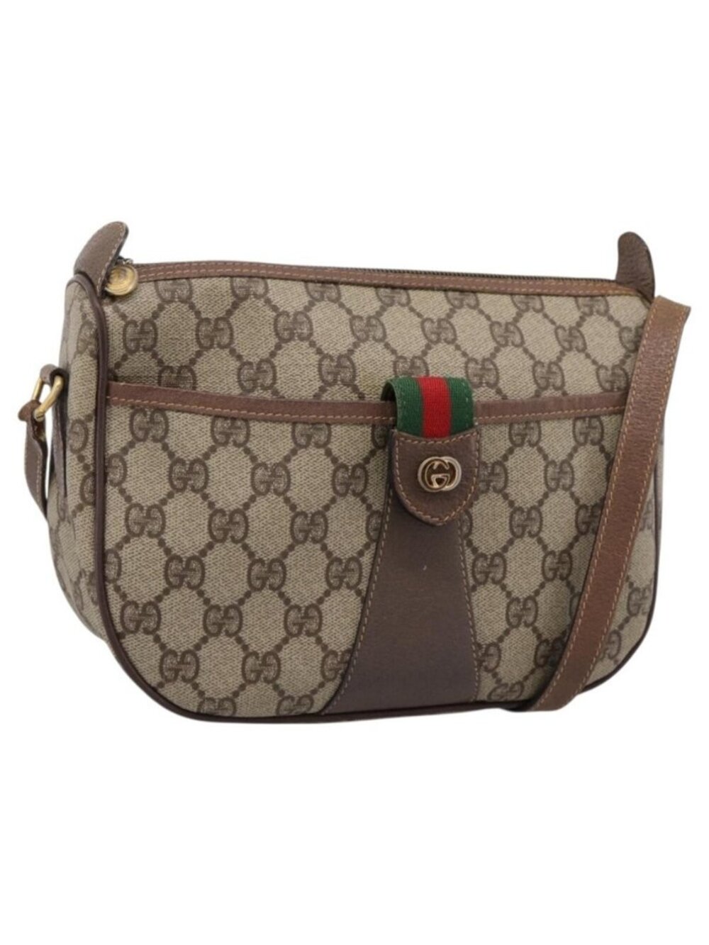 Authentic GUCCI GG Supreme Web Sherry Line Shoulder Bag PVC Beige 001 123 4002
